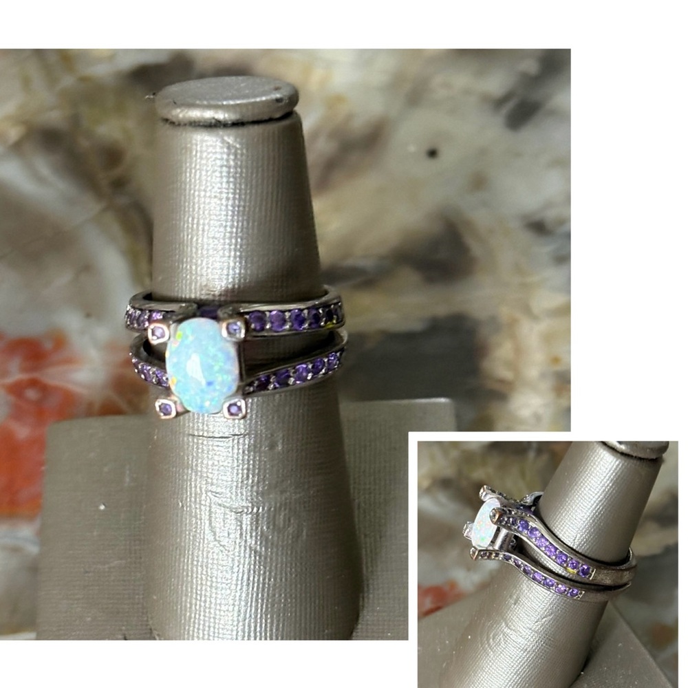 Opal Amethyst Channel Set Silver Ring - image 1